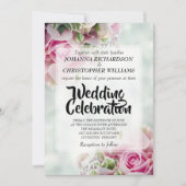 Roze Boeket Roze Pastel Bloemige Trouw Uitnodiging (Voorkant)