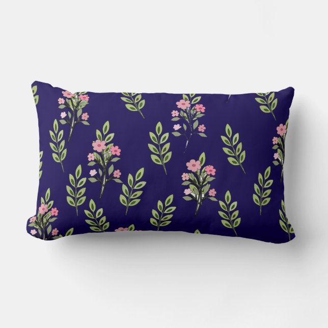 Roze Boeketten Dk Blauw Kussen (Voorkant)
