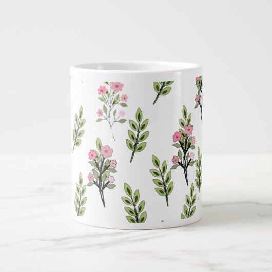 Roze Boeketten Grote Koffiekop (Voorkant)