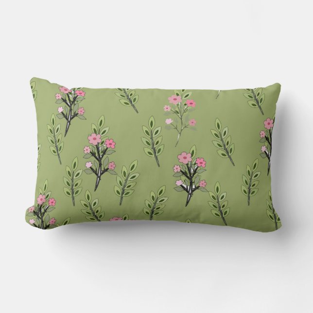 Roze Boeketten Olijfgroen  Kussen (Voorkant)