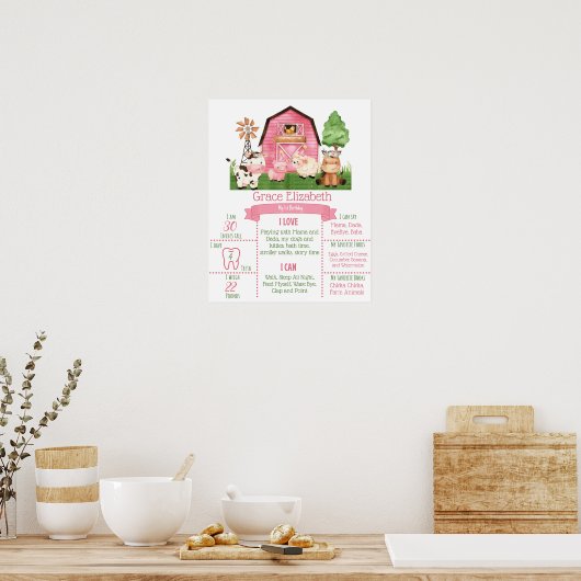 Roze Boerderij 1st Birthday Milestone Poster (Keuken)