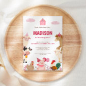 Roze Boerderij Animal Barnyard Eerste Verjaardag P Kaart