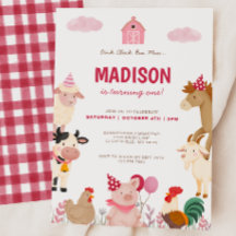 Roze Boerderij Animal Barnyard Eerste Verjaardag P