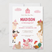 Roze Boerderij Animal Barnyard Eerste Verjaardag P Kaart (Voorkant)