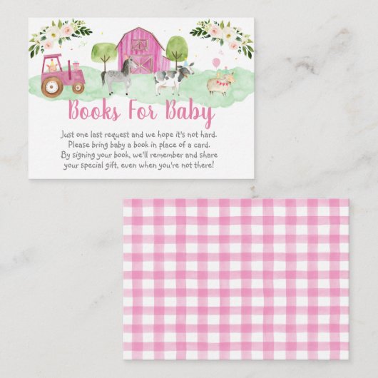Roze Boerderij Baby shower Book Request Informatiekaartje (Voorkant / Achterkant)