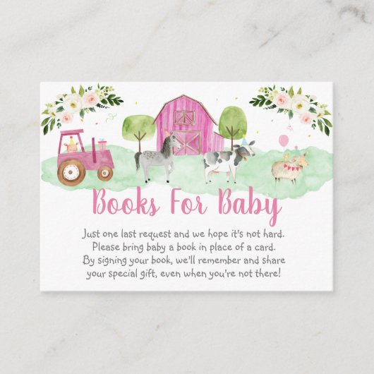 Roze Boerderij Baby shower Book Request Informatiekaartje (Voorkant)
