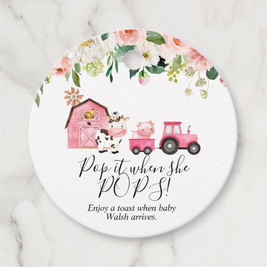 Roze Boerderij Baby shower Pop Bedankjes Labels (Voorkant)
