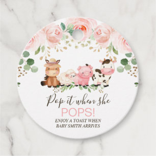 Roze Boerderij Baby shower Pop Bedankjes Labels