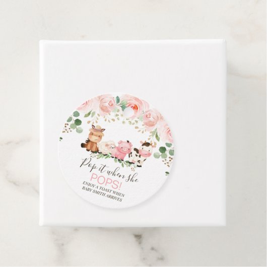 Roze Boerderij Baby shower Pop Bedankjes Labels (In situ)
