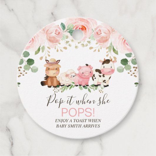 Roze Boerderij Baby shower Pop Bedankjes Labels (Voorkant)