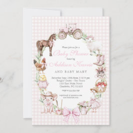Roze boerderij babyshower uitnodiging