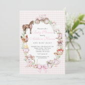 Roze boerderij babyshower uitnodiging (Staand voorkant)