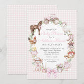 Roze boerderij babyshower uitnodiging (Voorkant / Achterkant)