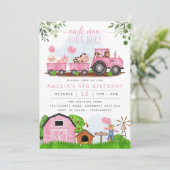 Roze Boerderij Barnyard Animals Birthday Invitatio Kaart (Staand voorkant)