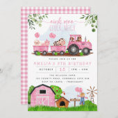 Roze Boerderij Barnyard Animals Birthday Invitatio Kaart (Voorkant / Achterkant)