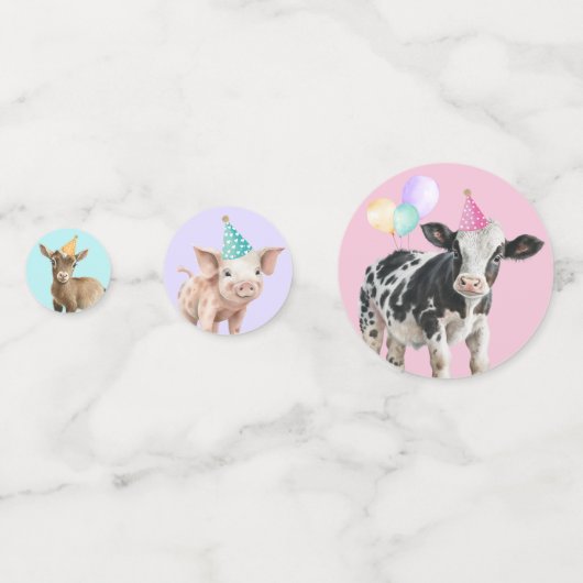 Roze Boerderij Barnyard Animals Confetti Verjaarda (Voorkanten)