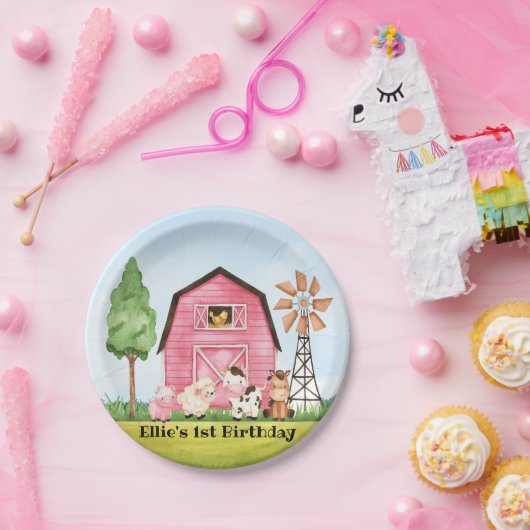 Roze Boerderij Barnyard Birthday Borden Papieren Bordje (Feest)