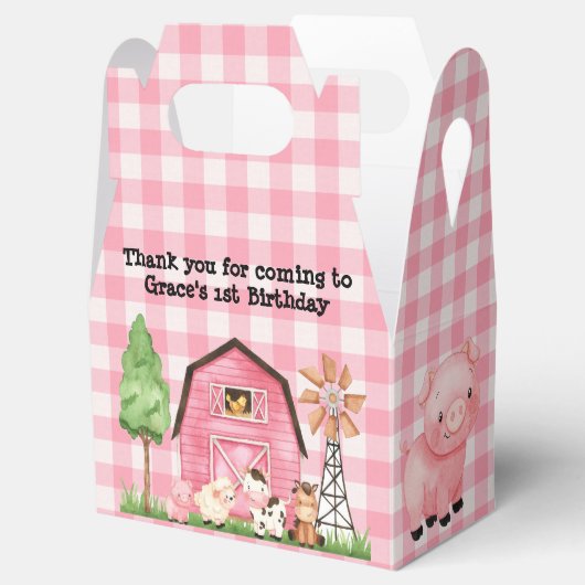 Roze Boerderij Barnyard Birthday Party Favor Box Bedankdoosjes (Geopend)