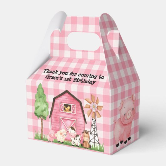 Roze Boerderij Barnyard Birthday Party Favor Box Bedankdoosjes (Voorkant Zijde)