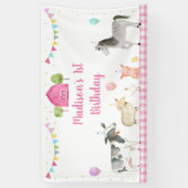 Roze Boerderij Barnyard Birthday Spandoek (Verticaal)
