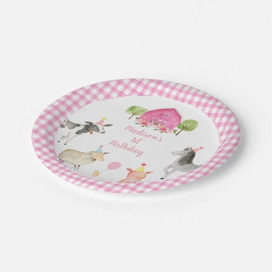 Roze Boerderij Barnyard Floral Birthday Papieren Bordje (Gekanteld)