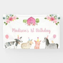 Roze Boerderij Barnyard Floral Birthday Spandoek