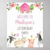 Roze Boerderij Barnyard Floral Birthday Welcome Poster (Voorkant)