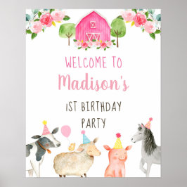 Roze Boerderij Barnyard Floral Birthday Welcome Poster