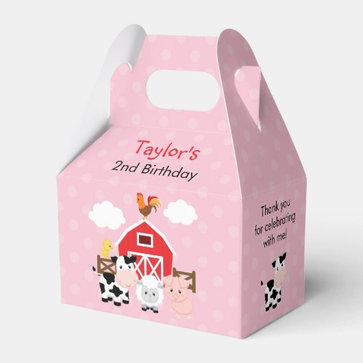 Roze Boerderij barnyard Girls Birthday Gable Favor Bedankdoosjes (Achterkant)
