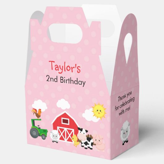 Roze Boerderij barnyard Girls Birthday Gable Favor Bedankdoosjes (Geopend)
