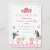 Roze Boerderij Birthday Animal Kaart (Voorkant)