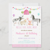 Roze Boerderij Birthday Party Kaart (Voorkant)