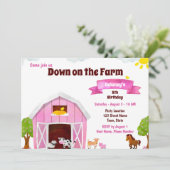 Roze Boerderij Birthday Uitnodiging (Staand voorkant)