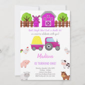 Roze Boerderij Birthday-uitnodigingen Kaart (Voorkant)