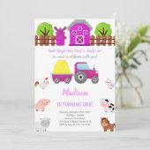 Roze Boerderij Birthday-uitnodigingen Kaart (Staand voorkant)