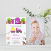 Roze Boerderij Birthday Uitnodigingen met foto (Staand voorkant)