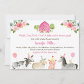 Roze Boerderij Bloemen Barnyard Baby shower Kaart (Voorkant)