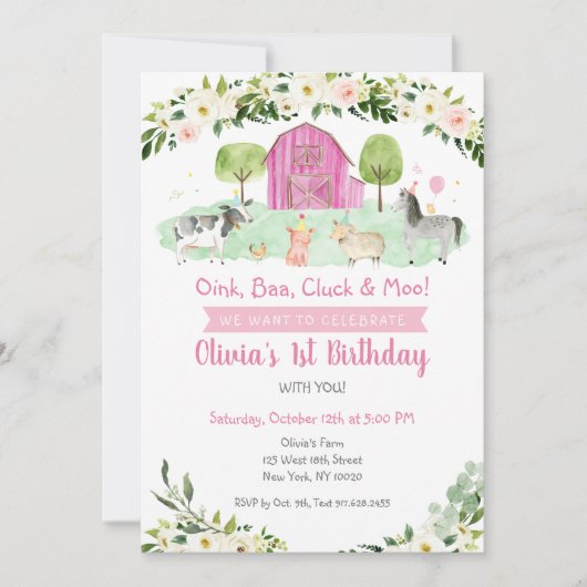 Roze Boerderij Bloemen Verjaardag Kaart (Voorkant)
