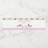 Roze Boerderij Dier Bloemen Verjaardag Waterfles Etiket (Enkel label)