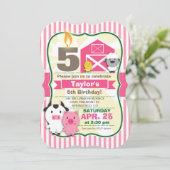 Roze Boerderij Dier, Meisjes Verjaardagsfeestje Kaart (Staand voorkant)