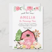 roze Boerderij Dieren 2e Verjaardag Party meisje Kaart (Voorkant)