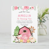 roze Boerderij Dieren 2e Verjaardag Party meisje Kaart (Staand voorkant)