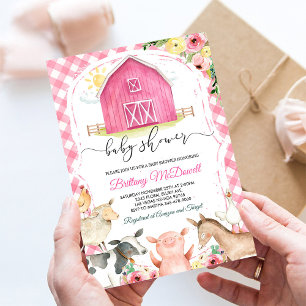 Roze Boerderij Dieren Meisje Baby Shower Uitnodigi Kaart