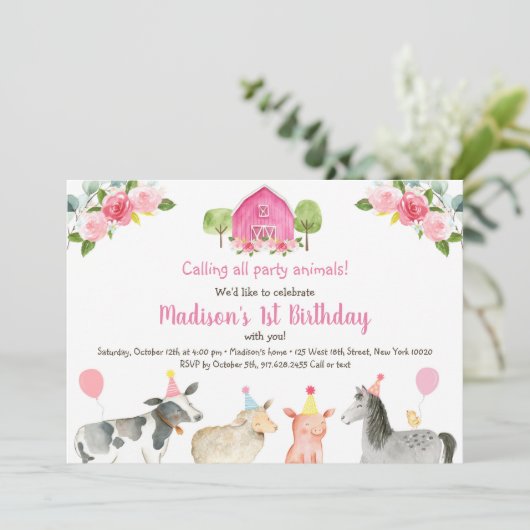 Roze Boerderij Dierendag Kaart (Staand voorkant)