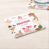 Roze Boerderij Dierenstal Thema Verjaardagsfeest Kartonnen Onderzetters (Schuin)