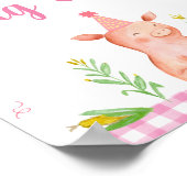 Roze Boerderij Dierlijk Varkens Verjaarddag Voedin Poster (Hoek)
