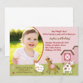 Roze Boerderij Diermeisje Foto van de geboorte Kaart (Voorkant / Achterkant)