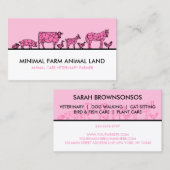 Roze Boerderij Duck Koe Goat Donkey Chicken Pig Visitekaartje (Voorkant / Achterkant)