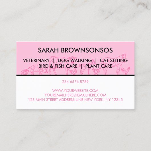 Roze Boerderij Duck Koe Goat Donkey Chicken Pig Visitekaartje (Achterkant)