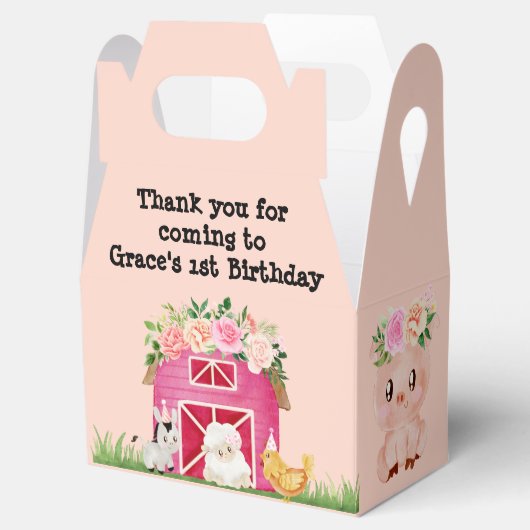 Roze Boerderij Floral Barnyard Birthday Party Favo Bedankdoosjes (Geopend)
